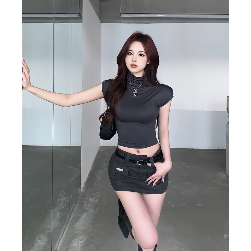 Bộ Áo Ngắn + Chân Váy Ôm Dáng / Chân Váy Xẻ Tà Thời Trang Hàn Quốc Cho Nữ (Đặt Hàng Riêng Biệt)