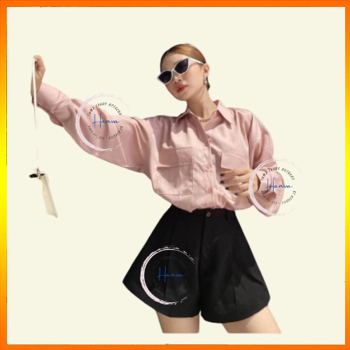 Quần Short Đùi Ống Rộng Lưng Cao Cạp Cúc Dáng Xòe Tiểu Thư Nữ Tính Gập Gấu Hanva