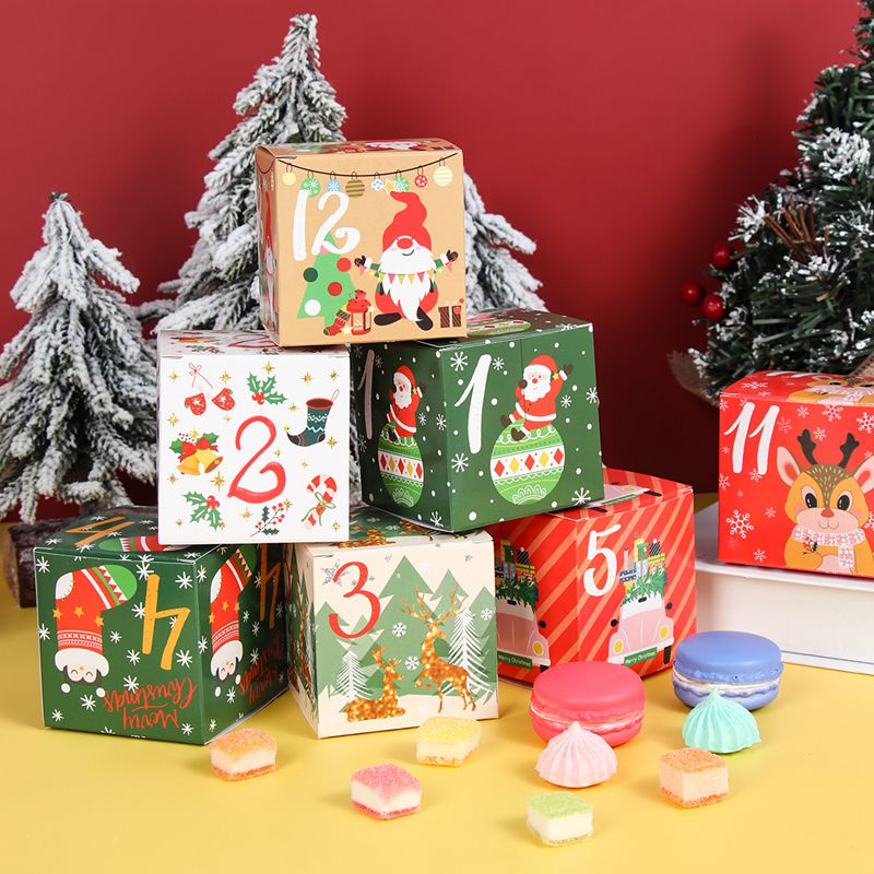 Set 24 Hộp Giấy Đựng Bánh Kẹo Trang Trí Giáng Sinh Năm Mới 2023