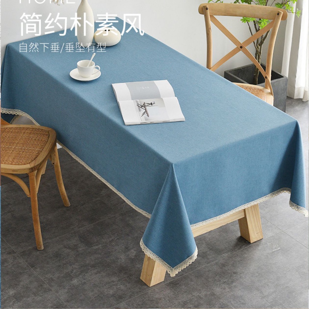 Khăn Trải Bàn Vải Cotton Màu Xanh Dương Cao Cấp Công Nghệ Phủ TPU Chống Thấm Nước Chống Thấm Dầu - 0051