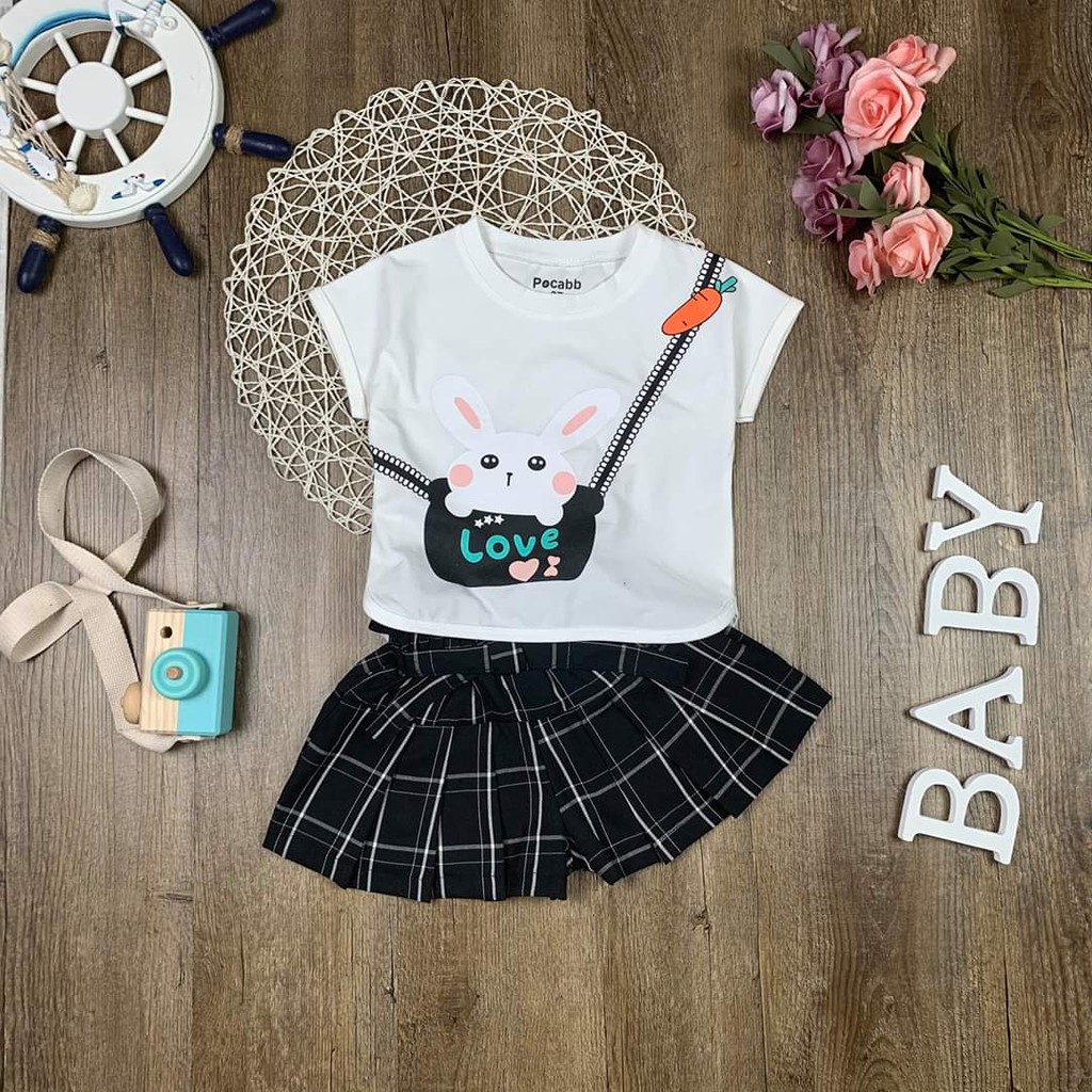 Bộ Thời Trang Bé Gái Hình Thỏ Đáng Yêu Hàng Cao Cấp Cotton 100% Co Giãn 4 Chiều