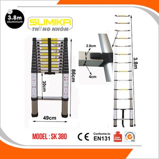 Thang nhôm rút SUMIKA SK380 - Màu đen cao 3,8m, rút gọn 0.81m, tải trọng 300kg