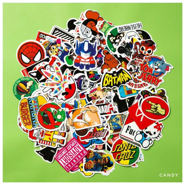 hình dán xe, mũ bảo hiểm, laptop ... chống thấm nước ( hàng có sẵn ) Candy Shop