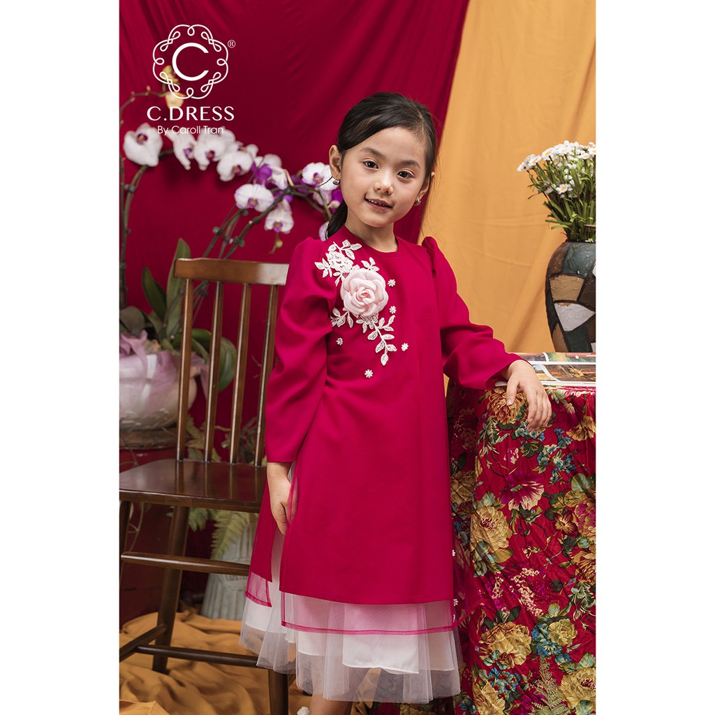 [HÀNG THIẾT KẾ] Áo dài cách tân bé gái mặc tết, Ao dai tet màu hồng cánh sen CDRESS