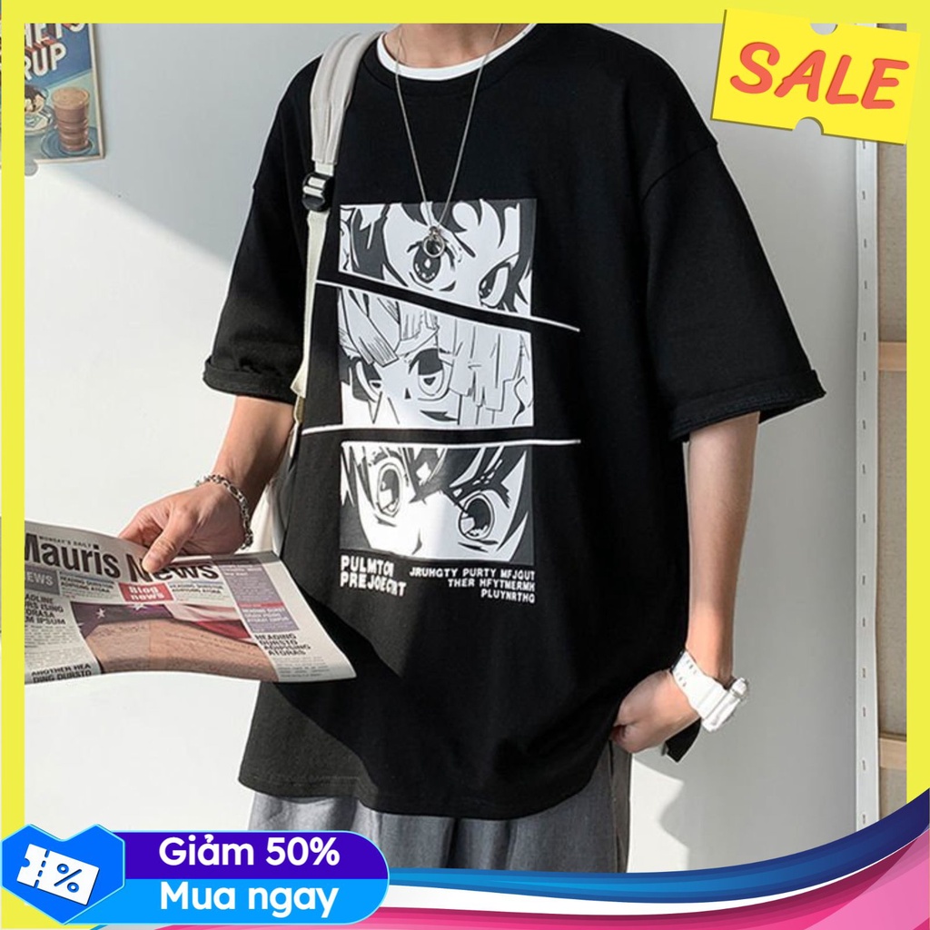 Áo phông nam nữ tay lỡ Anime Timshopxz, áo thun form rộng freesize cổ tròn trẻ trung