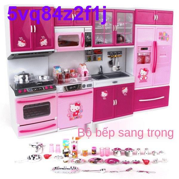 ☑Bộ đồ chơi nhà bếp Hello Kitty Mô phỏng dành cho trẻ em Tủ lạnh nấu ăn mini Lò vi sóng Xiaoling dùng Cô gái