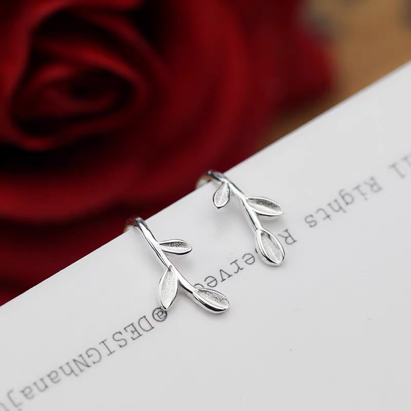 Bông tai bạc nữ DaLiA Jewelry khuyên tai dạng móc hình lá nữ tính đeo đơn giản cho nàng