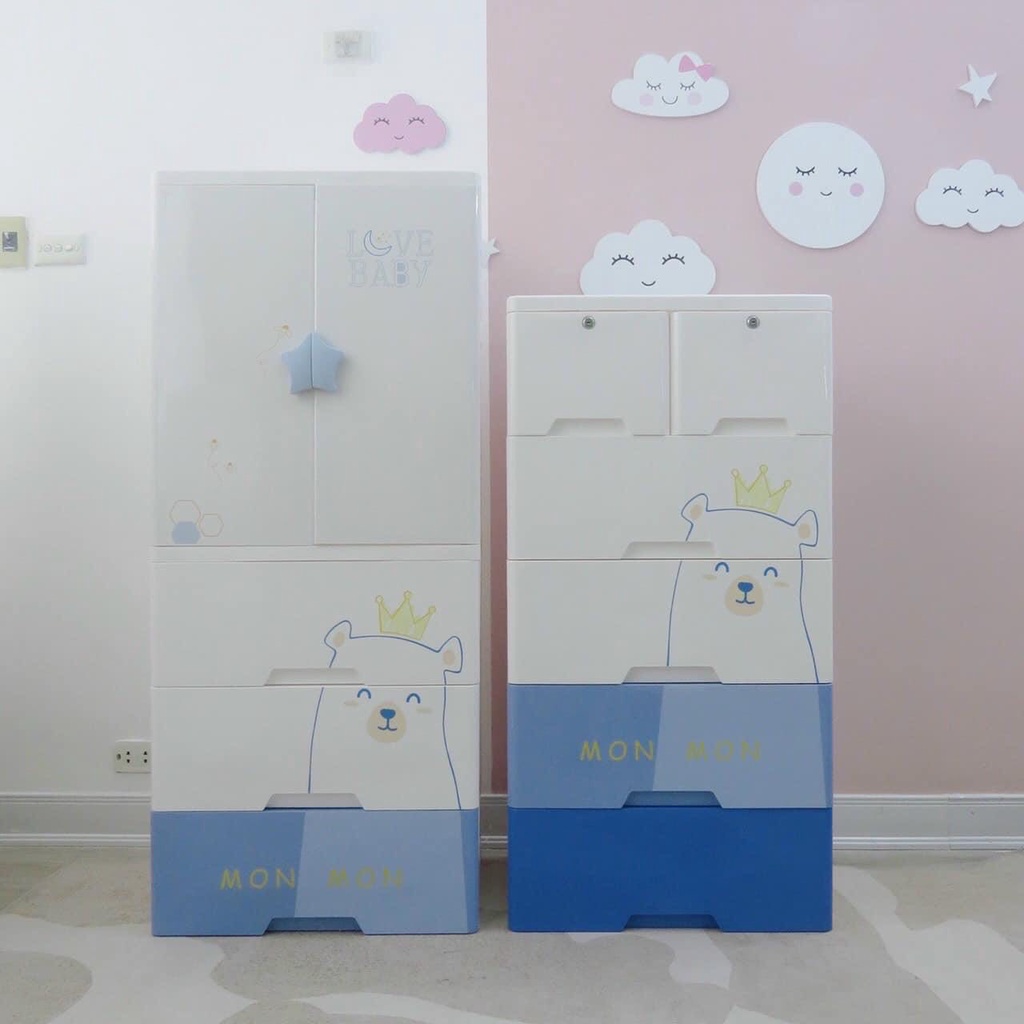 Tủ nhựa Bear MonMon 4 tầng - 5 tầng, đựng quần áo, đồ dùng cho bé 2023 | Tủ nhựa cho bé sơ sinh