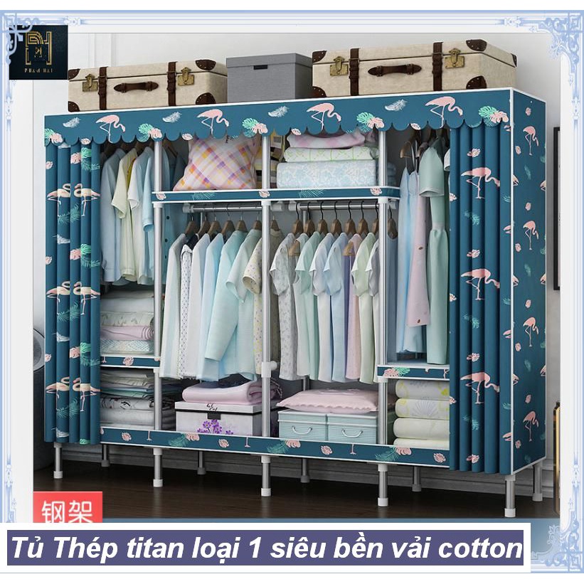 Tủ vải Đựng Quần Áo Vải Khung Thép loai 1 metall 3 buồng cao cấp m5 phi 22mm