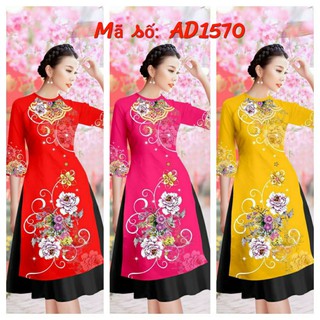 ⚡️ có big size 3XL ⚡️ AD1570 SET  ÁO DÀI CÁCH TÂN  GẤM IN 3D HOA CẨM CHƯỚNG KÈM VÁY