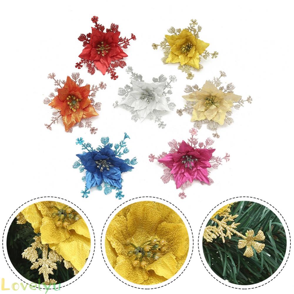 [ FAST SHIPPING ]Christmas Flowers 14cm 1pcs Gold Hanging Beautiful Tree Hanging Flower