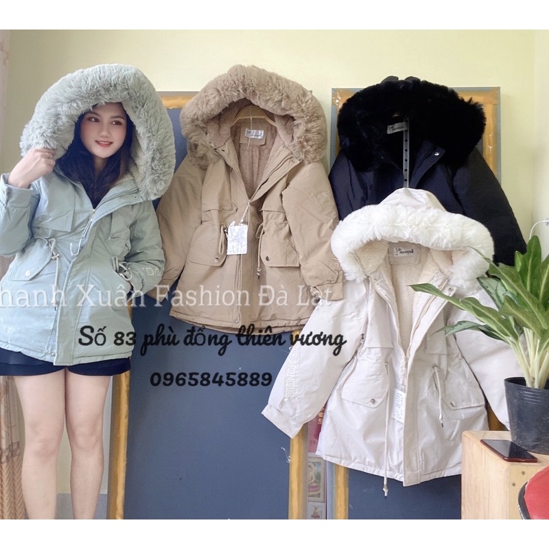 khoác kaki quảng châu l1 lót lông trong full áo mũ lông thỏ ( ib lựa màu vag size ạ)