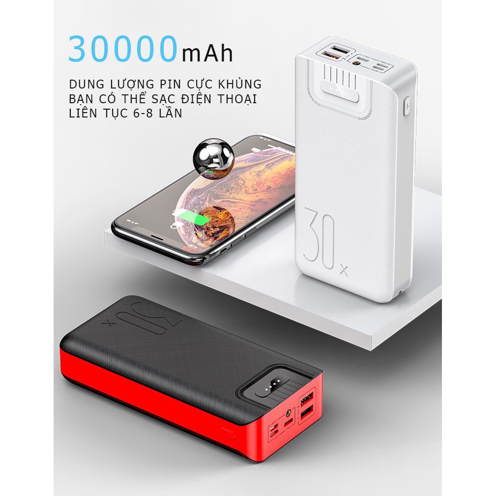 Pin Sạc Dự Phòng 30.000mAh Sac Du Phong Hỗ Trợ Sạc Nhanh Sạc An Toàn 3 Đầu Vào 2 Đầu Ra Bảo Hành 1 Năm