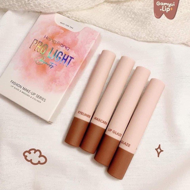 Set trang điểm mắt môi Pro Light Heng Fang Beauty 4 món 1 Macara 1 kẻ mắt 2 son lì màu chuẩn đẹp