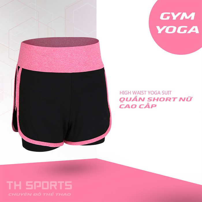 Quần đùi tập gym nữ 2 lớp cao cấp thể dục tập yoga thể thao co giãn 4 Chiều - TH Sports TH008