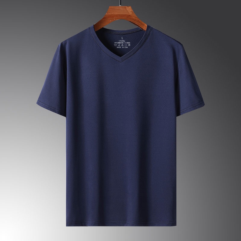 Áo Thun Tay Ngắn Cổ Chữ V Màu Sắc Đơn Giản Chất Liệu Lụa Lạnh Nhanh Khô Cho Nam Giới