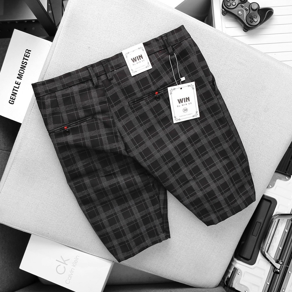 Quần tây nam short ngắn dáng ôm body hàng đẹp win 69 đẹp may kỹ sọc caro mã 02