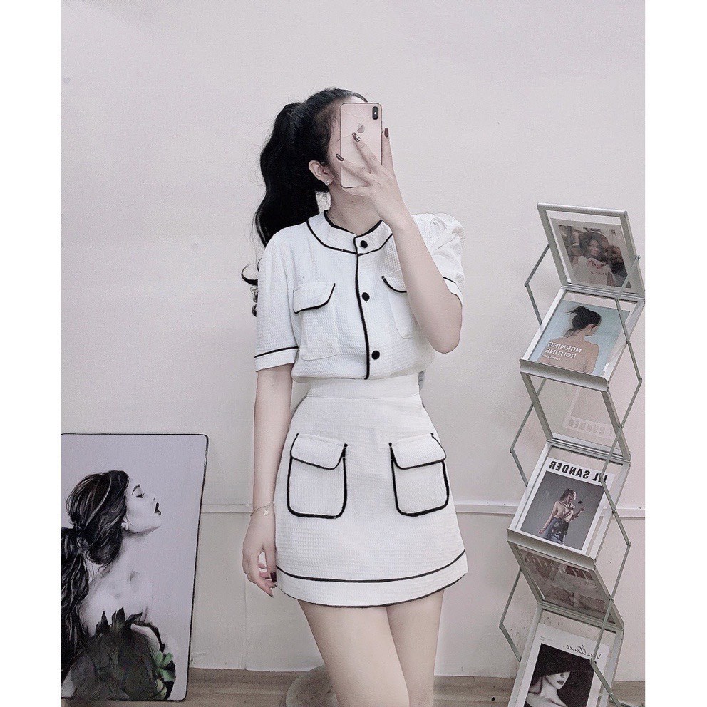Set váy áo croptop + chân váy hình chữ A siêu xinh_Hoaianhboutique