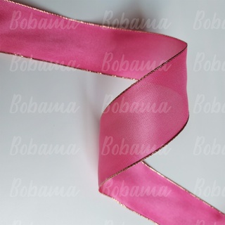Dây ruy băng lụa viền nhũ 4cm ( giá 3m )