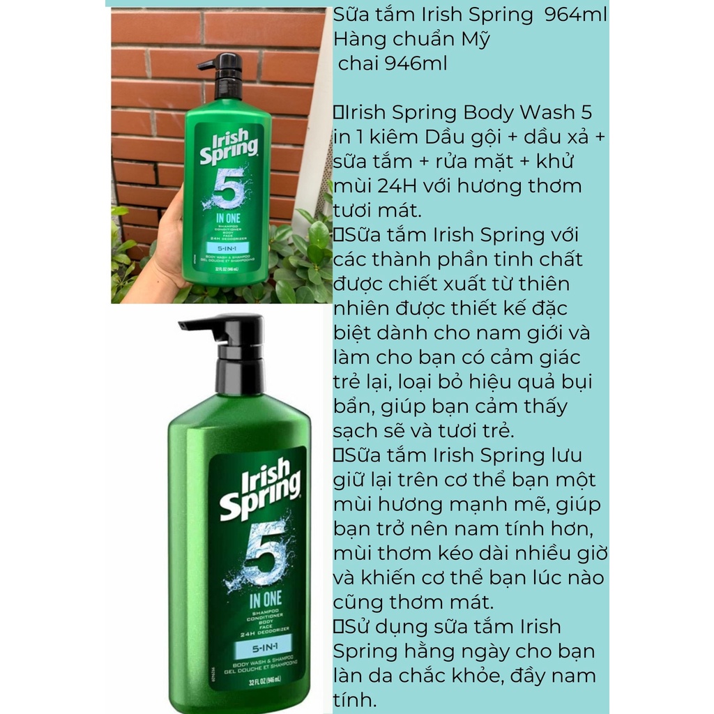 Sữa Tắm nam Irish Spring 946ml Original