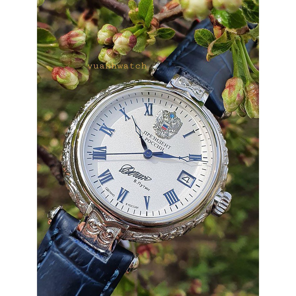 Đồng hồ Nam Poljot, Đồng hồ Nga bạc đúc nguyên khối chữ ký Tổng thống, size 39,5 máy cơ automatic