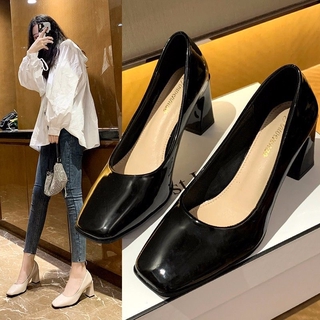 Giày Cao Gót Mũi Vuông Chất Liệu Da Có Size Lớn 34-43 Dành Cho Nữ Có Size 42