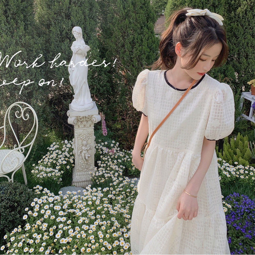 Đầm Dài Tay Phồng Màu Trắng Phong Cách Hàn Quốc Thời Trang Cho Nữ