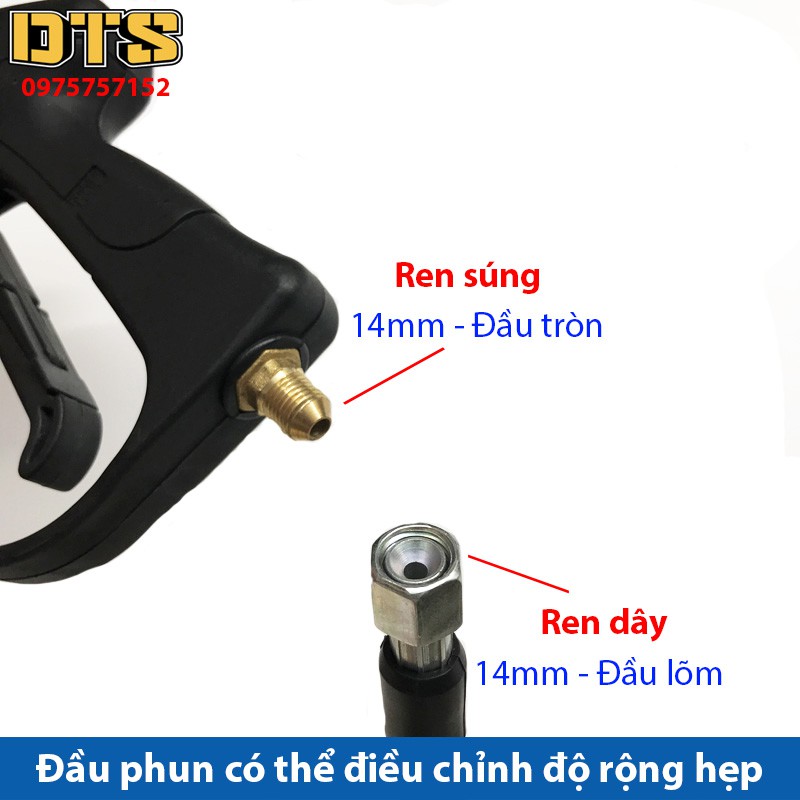 Súng xịt - súng rửa xe áp lực cao DTS2 mini Ren ngoài 14mm_Đầu tròn