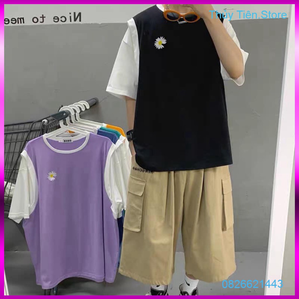 ÁO KIỂU RAGLAN THÊU HOA CÚC TÍM ĐEN CAM UNISEX - ÁO GILE PHỐI HOA CÚC TAY TRẮNG FORM TO 💎 👗💝