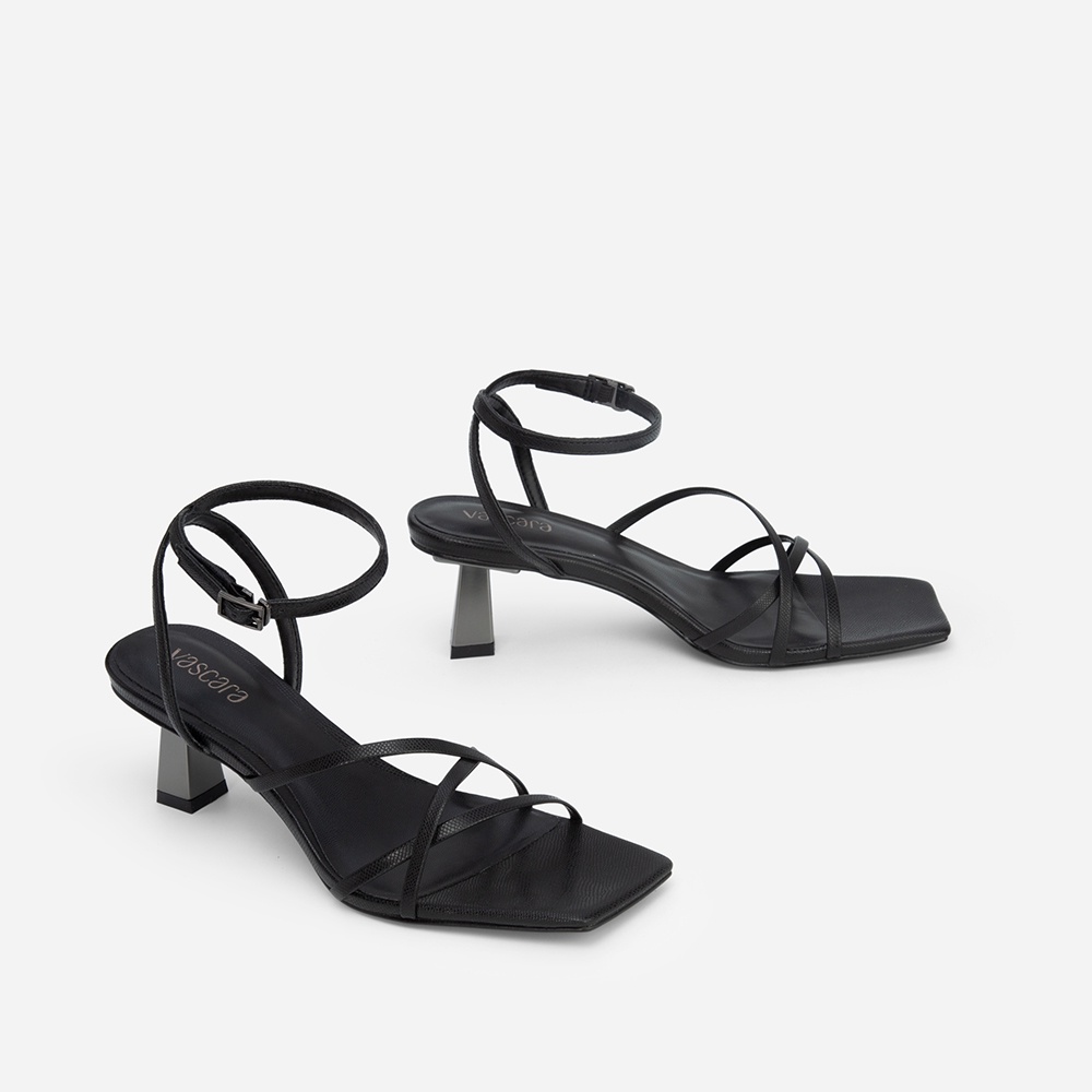 Vascara Giày Sandal Ankle Strap Vân Da Kỳ Đà SDN 0698 Màu Đen