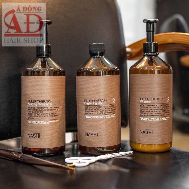 [+Tặng mũ trùm] BỘ PHỤC HỒI TÓC HƯ TỔN NASHI FILLER THERAPY 3 BƯỚC CHUYÊN NGHIỆP 1000MLX3