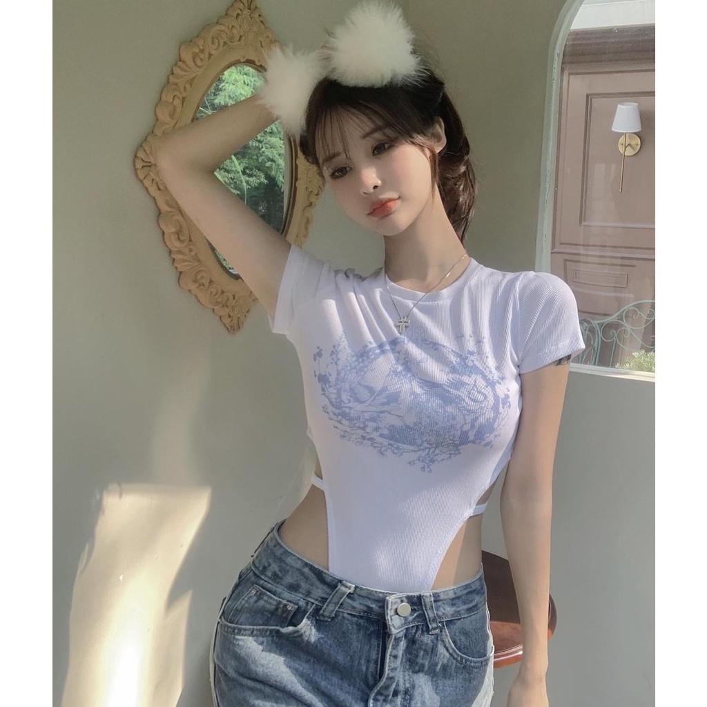 △◄✴Áo bodysuit ESTINI khoét eo sexy in hình hot Tiktok Vải borip gân chất siêu đẹp, mịn | BigBuy360 - bigbuy360.vn