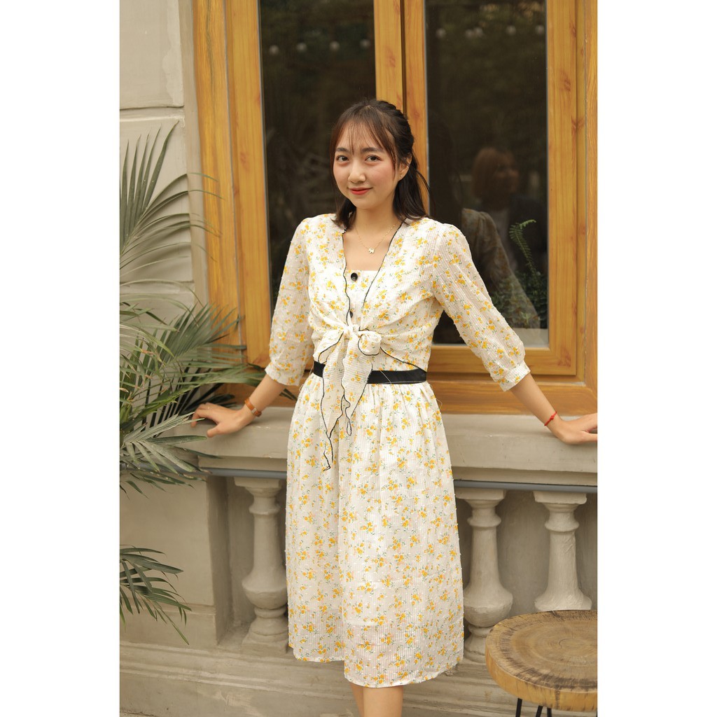 Sét váy hoa boi vàng tiểu thư siêu đẹp