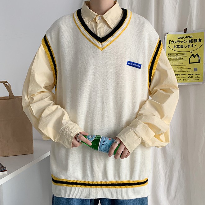 Áo khoác không tay dáng rộng phong áo khoác unisex áo len nam hàn quốc