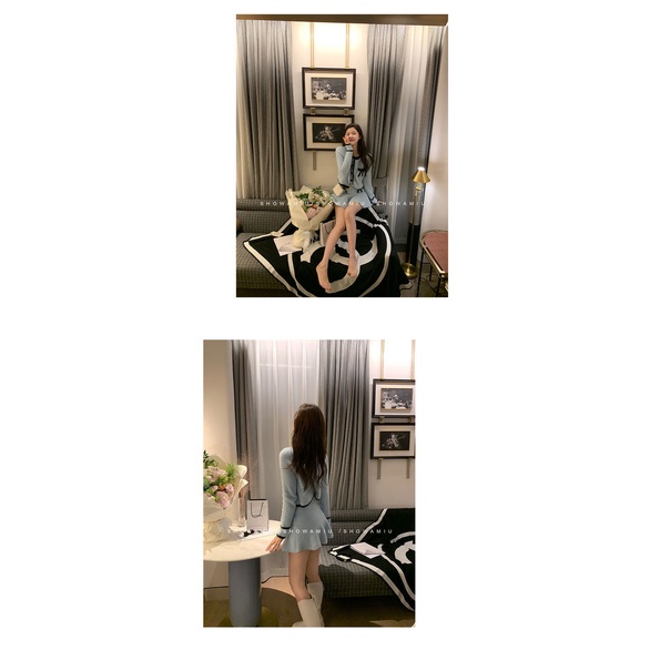 Set áo len dài tay cổ tròn + chân váy dài thời trang nữ | BigBuy360 - bigbuy360.vn