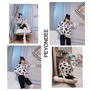 Set bộ Bò Sữa PEYONDEE áo thun lạnh quần đen bozip dành cho nữ siêu thoáng mát