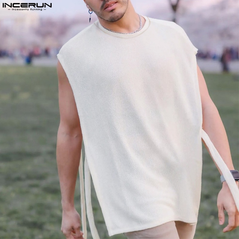 Áo thun 3 lỗ INCERUN cổ tròn màu trơn thời trang hè cho nam