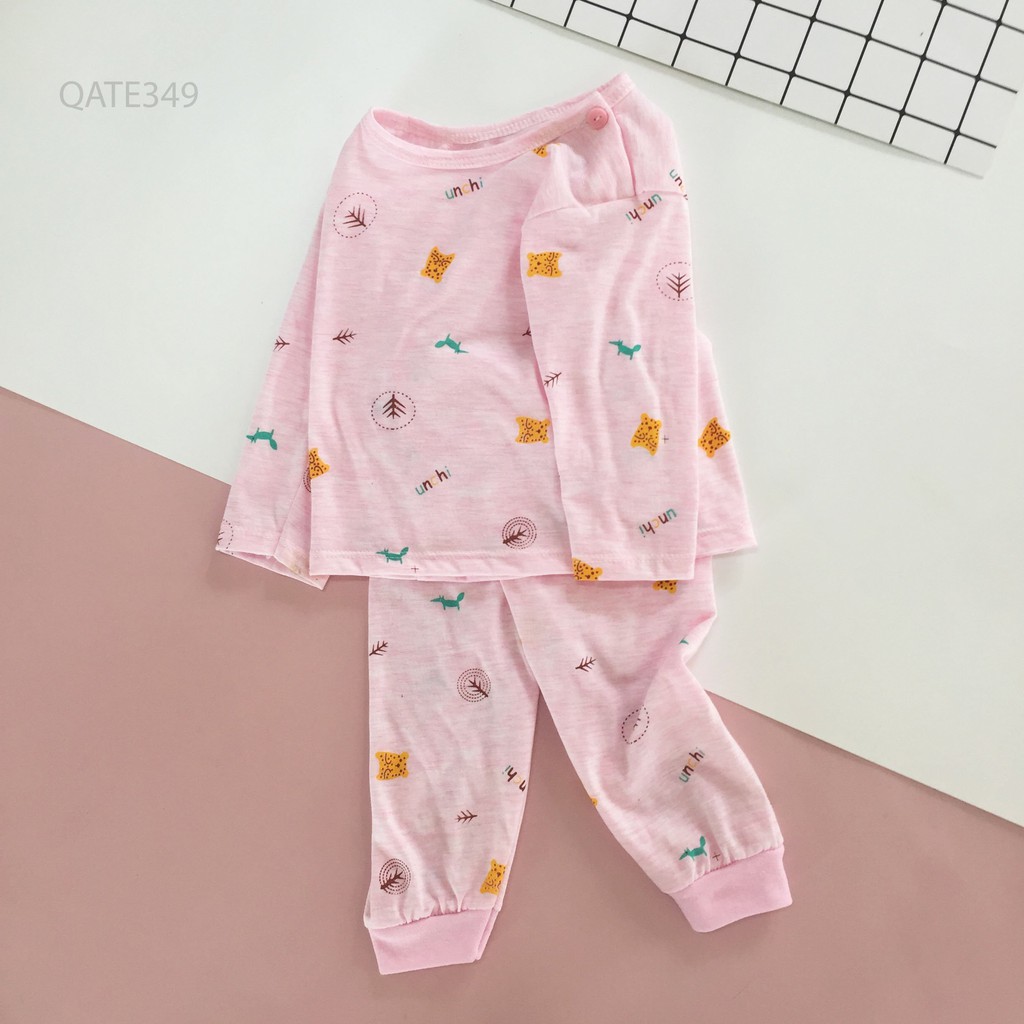 Đồ Bộ Dài Tay Cài Vai UNCHI Bé Trai, Bé Gái Chất Cotton Họa Tiết Nền Màu,Bộ Dài Tay Thu Đông Cho Bé Unchi Stor (QATE349)