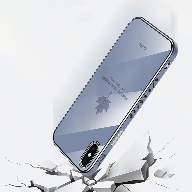 Ốp Điện Thoại Mềm Họa Tiết Lá Phong Mạ Màu Kèm Dây Đeo Cho Iphone 6G 6P 7G / 8G 7P / 8P X / XS XR X SMAX