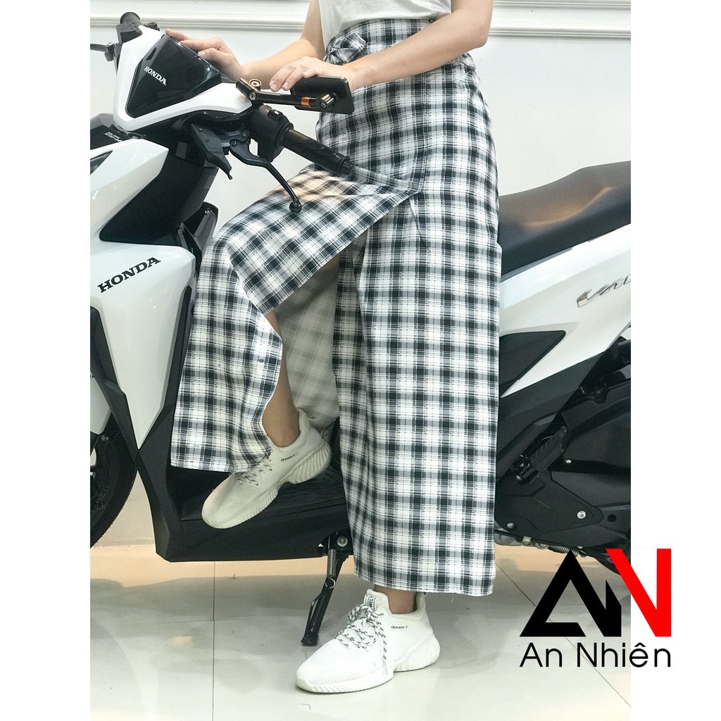 Váy chống nắng loại xẻ tà chất liệu vải KAKI Bông mềm mại co giãn tốt xòe to dài cố định bằng miếng dán kết hợp nút bấm
