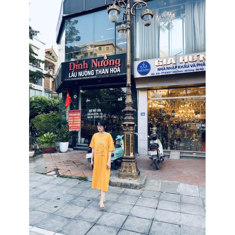 (VIDEO) Đầm thun suông chất cotton in hình gấu ngủ video thật shop quay | BigBuy360 - bigbuy360.vn