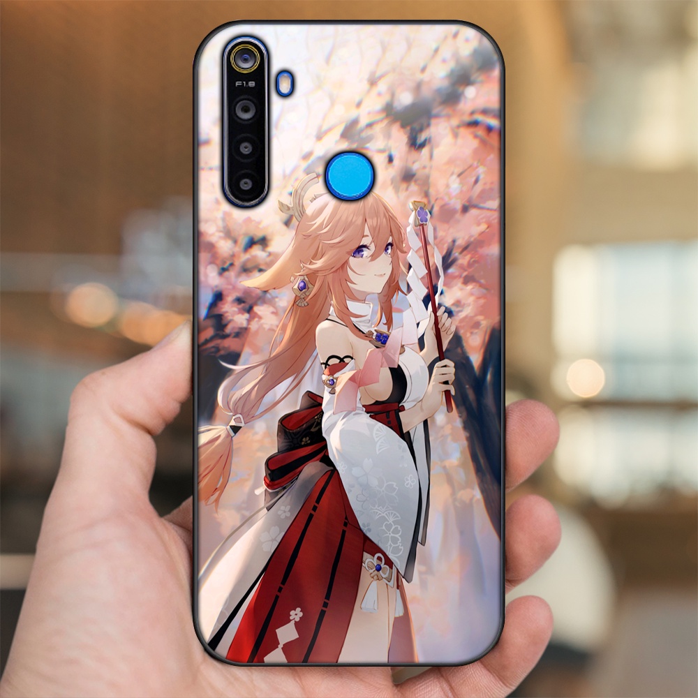 Ốp lưng Realme 5, 5 Pro viền đen in hình Yae Miko Genshin Impact