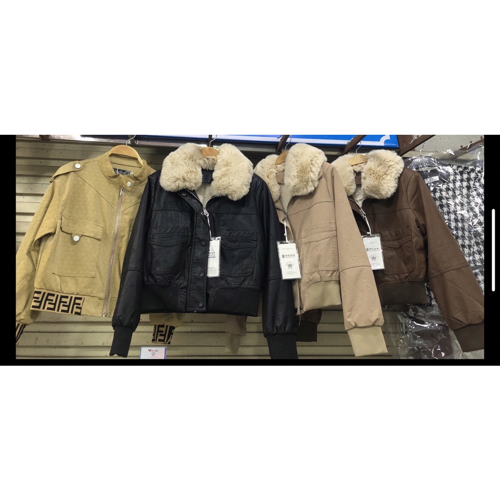 Áo khoác da lót lông in chìm  hàng quảng châu