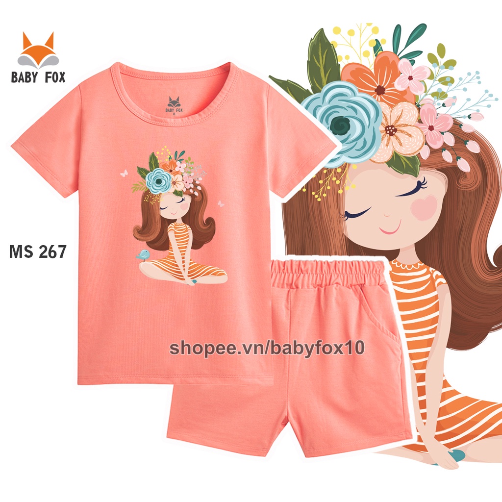 Bộ thun bé gái size nhỏ, trung, đại 100% cotton loại tốt, thương hiệu BABY FOX, in hình bé gái a