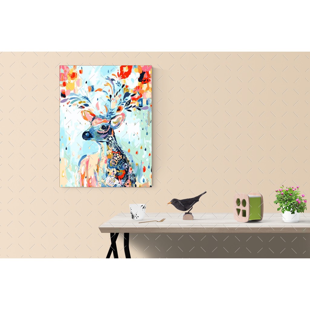 Tranh sơn dầu số hoá đã căn khung 40x50 cm Thần rừng mẹ E471