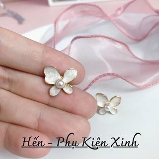 Khuyên tai nụ bạc 925 mạ vàng 14k hình bướm đính ngọc trai nhân tạo tiểu thư