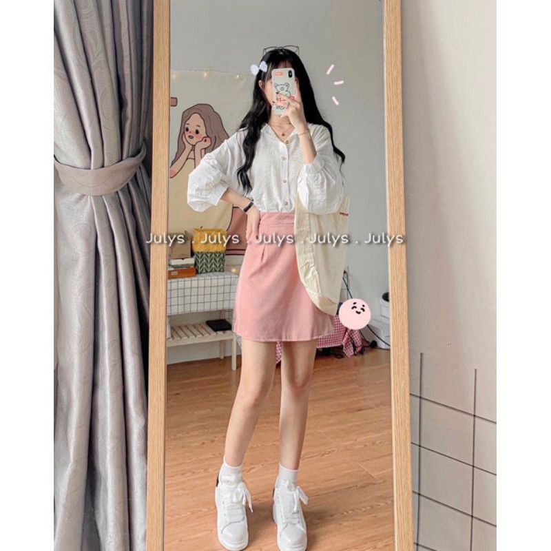 áo sơ mi đũi lụa cổ tròn tay bồng vintage