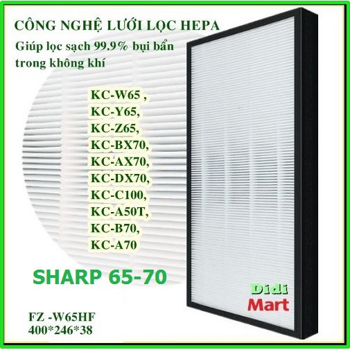 [Loại 1] Màng lọc Hepa FZ -W65HF - Màng lọc không khí Sharp: SHARP KC-W65,Y65,Z65 , 650y3 ....KC-C100