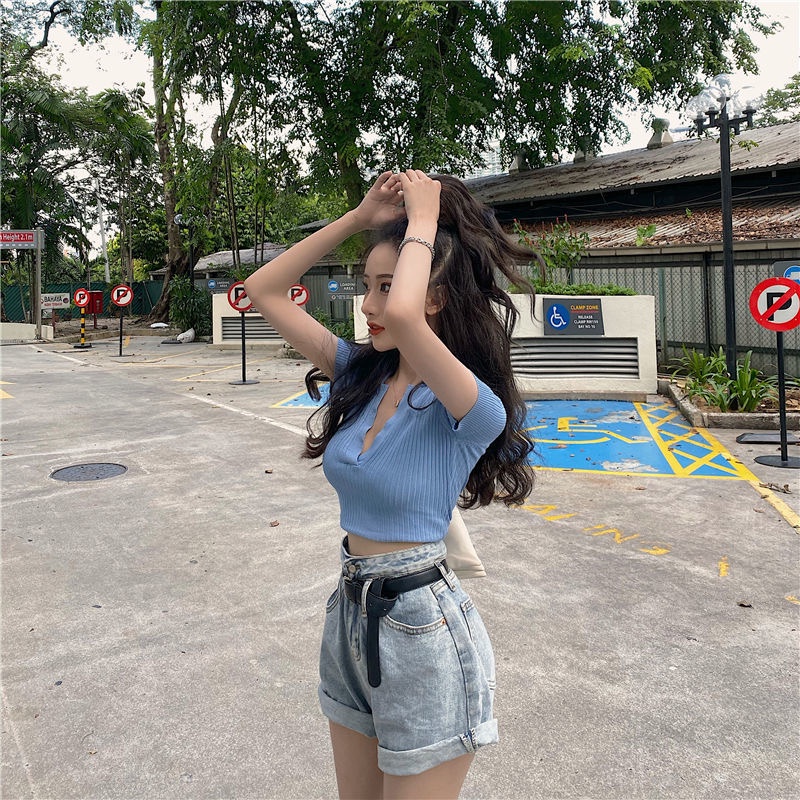 Áo polo Ngắn Tay Màu Trơn Phong Cách Cổ Điển Thời Trang Cho Nữ