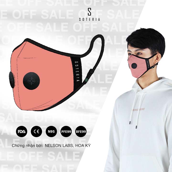 Khẩu trang tiêu chuẩn Quốc Tế SOTERIA Burnt Coral ST231 - Bộ lọc N95 BFE PFE 99 lọc đến 99% bụi mịn 0.1 micro-Size S,M,L